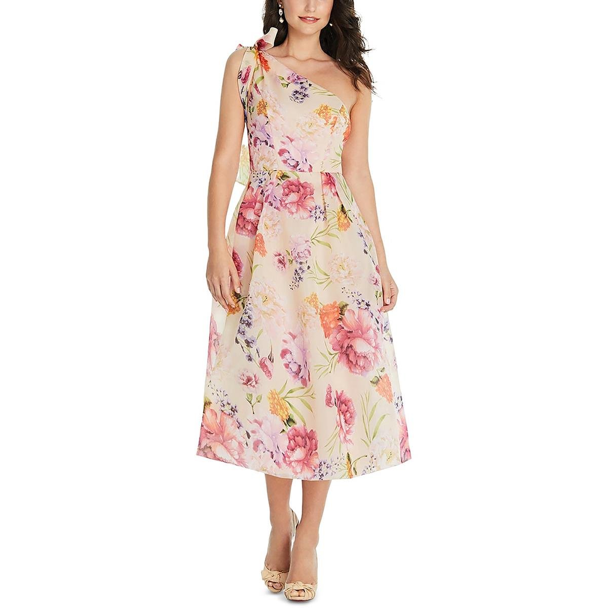Alfred Sung Womens Floral Print Midi Dress
