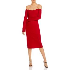 Alice and Olivia Womens Dorinda Cold Shoulder Knee Midi Dress